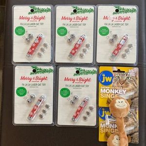 Merry and Bright Laser Cat Toy Lot (5) with (2) Catnip Monkey.